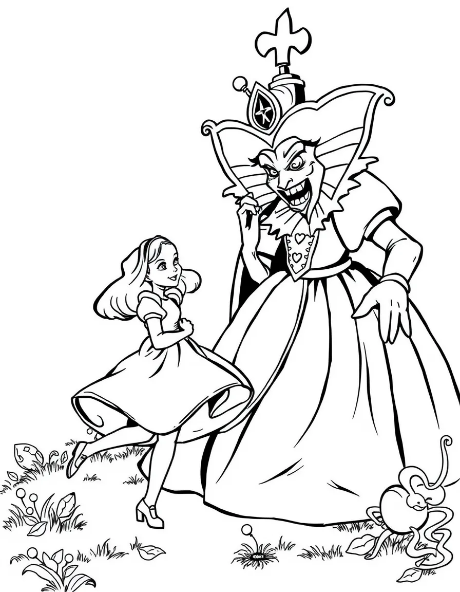 Alice escaping the angry Queen of Hearts.
