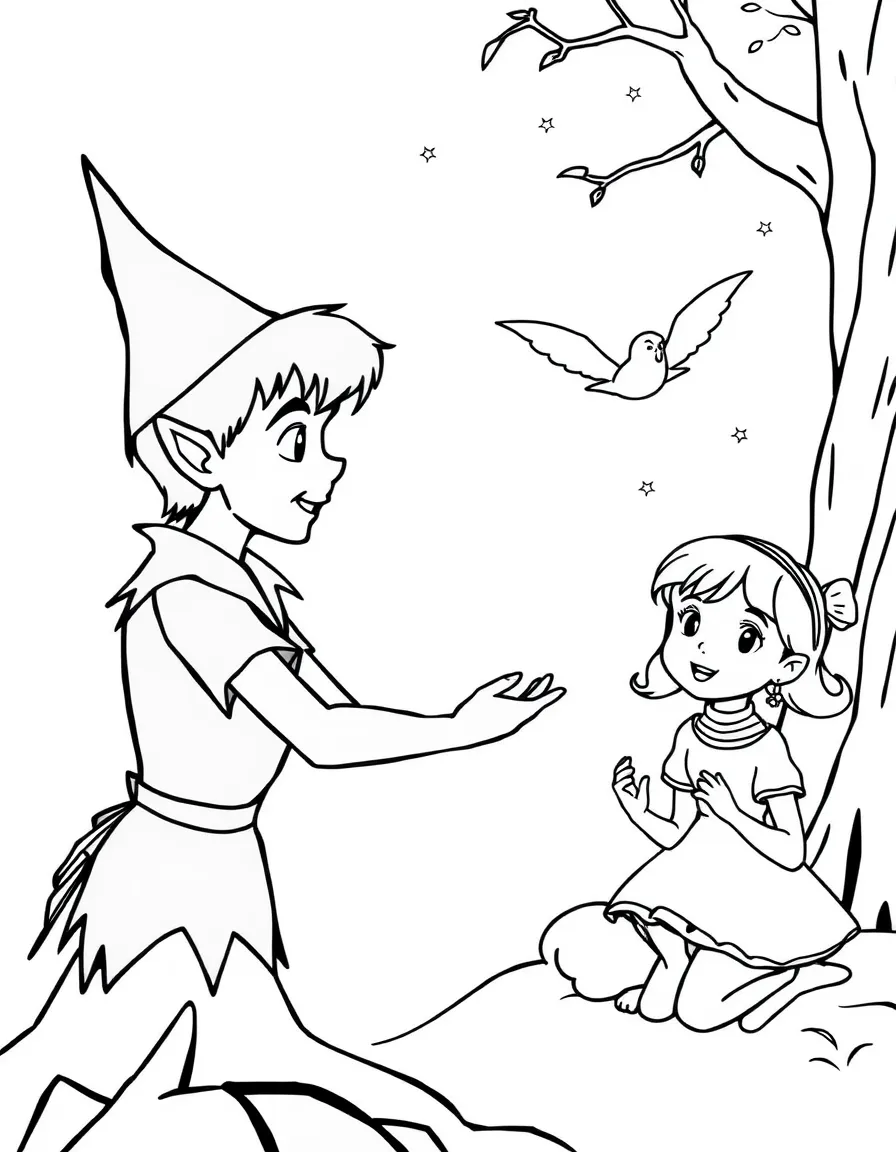 Peter Pan teaching the Darlings how to fly.