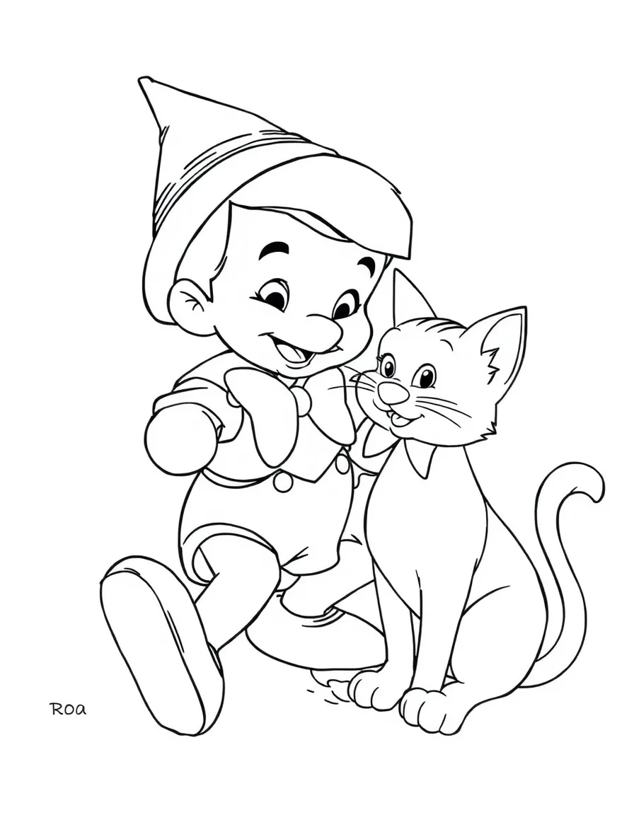 Pinocchio playing with Figaro the cat.