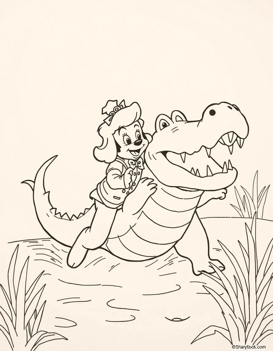Bernard and Miss Bianca escaping from a giant alligator.