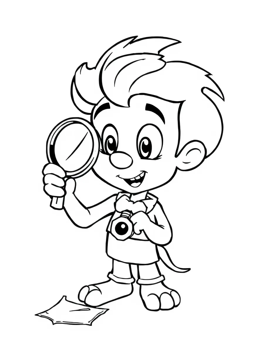Basil using a magnifying glass to find clues.