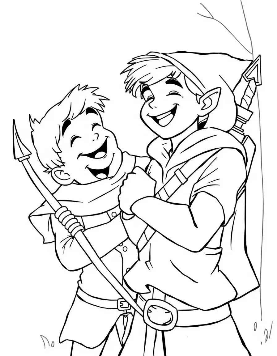 Robin Hood and Little John laughing together.