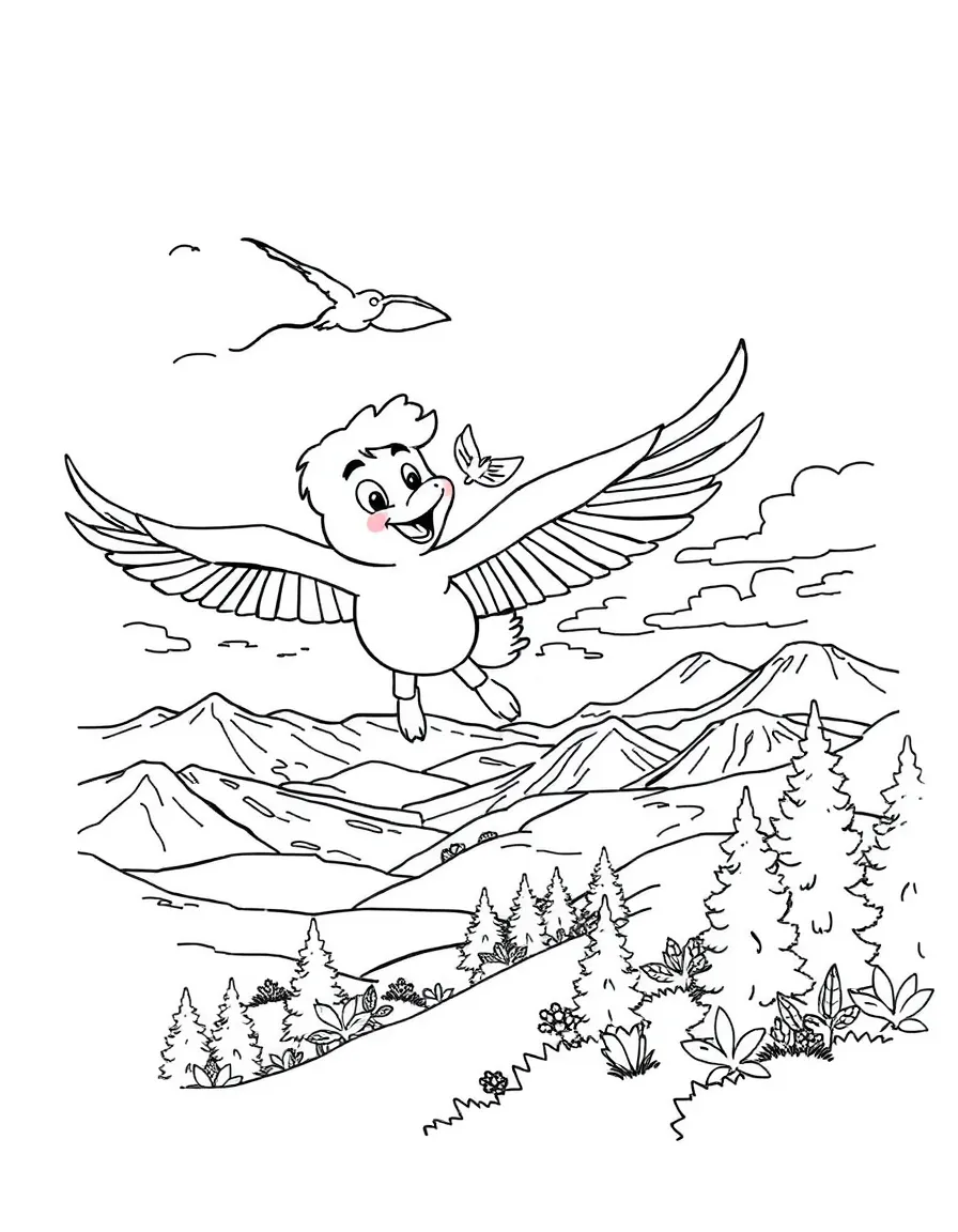 Cody and Marahute flying over a beautiful landscape.