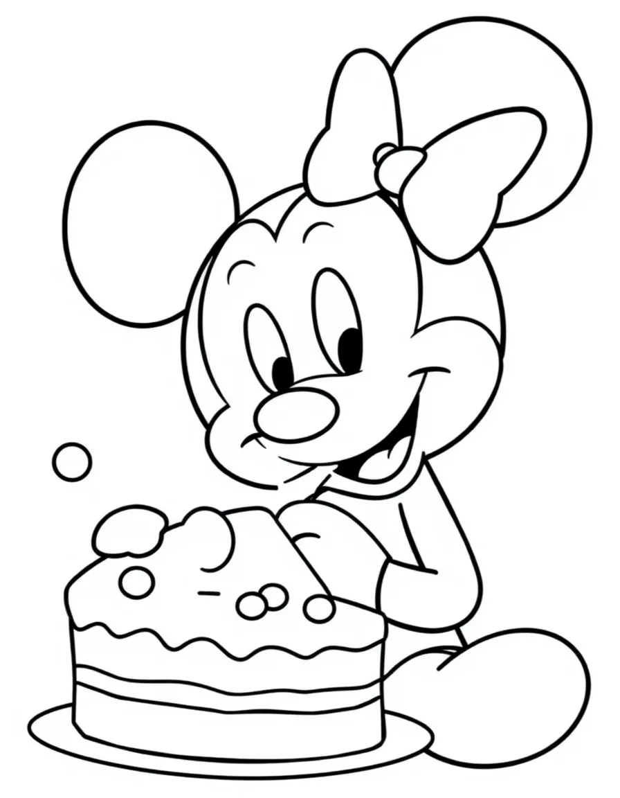 Mickey Mouse enjoying a slice of cake.