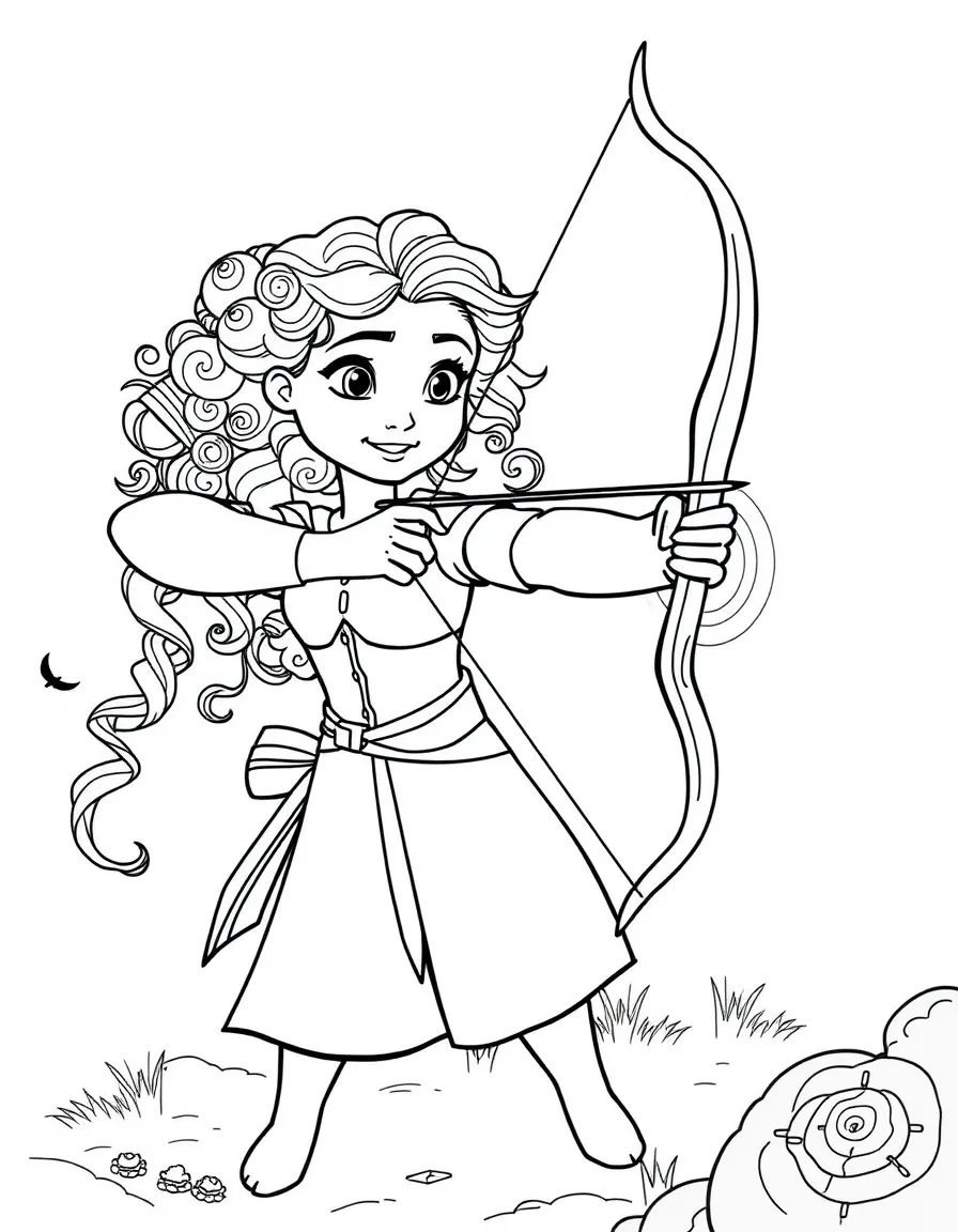 Merida showing her archery skills, with a target.