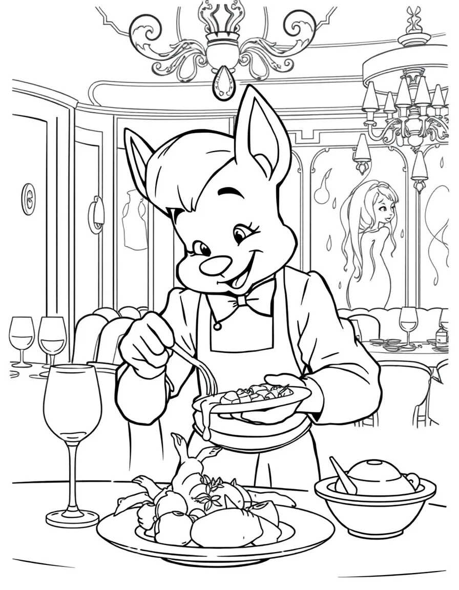 Remy cooking a gourmet meal in a fancy restaurant.