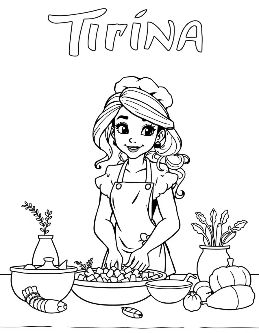 Tiana working hard in her kitchen, with ingredients all around.