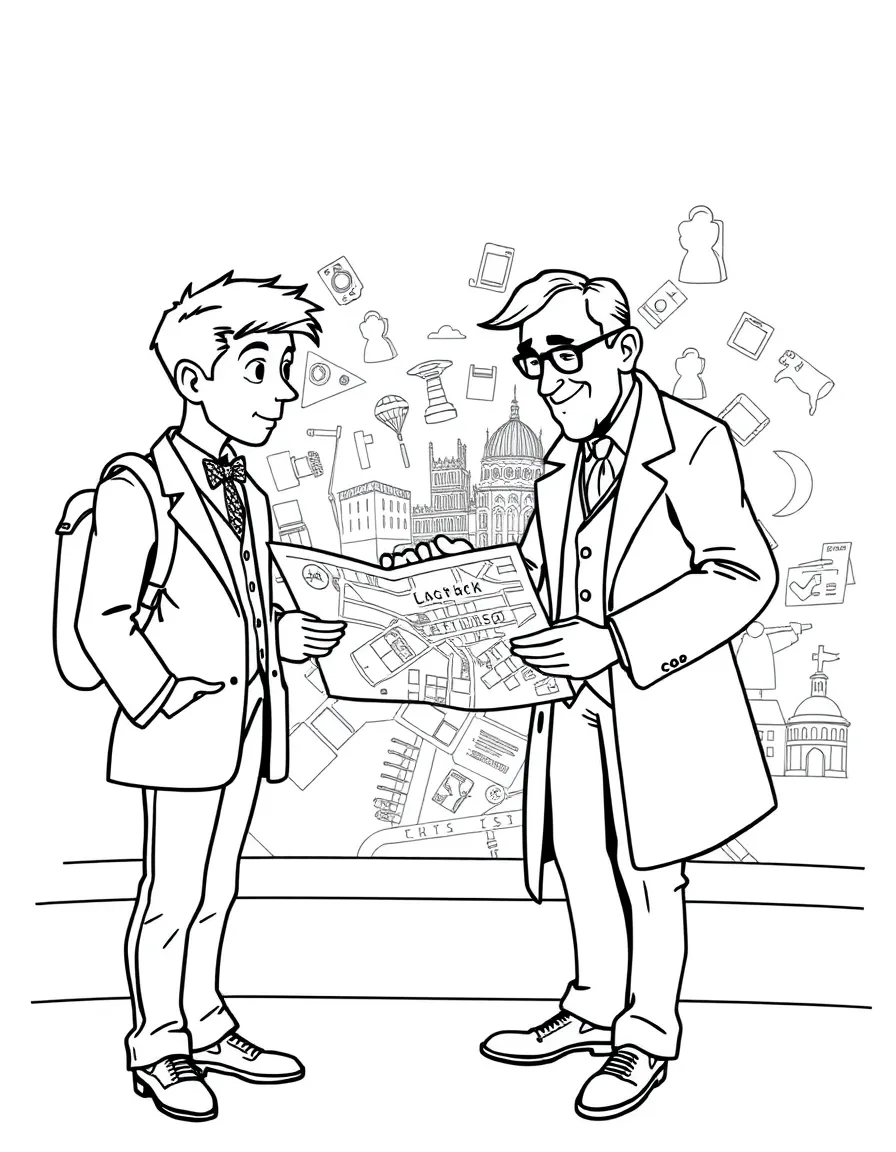 Basil and Dr. Dawson looking at a map of London.