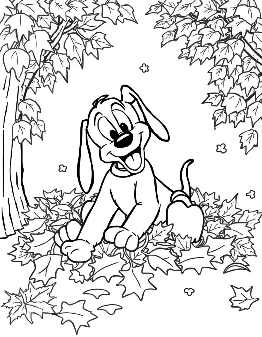 Pluto playing in a pile of autumn leaves.