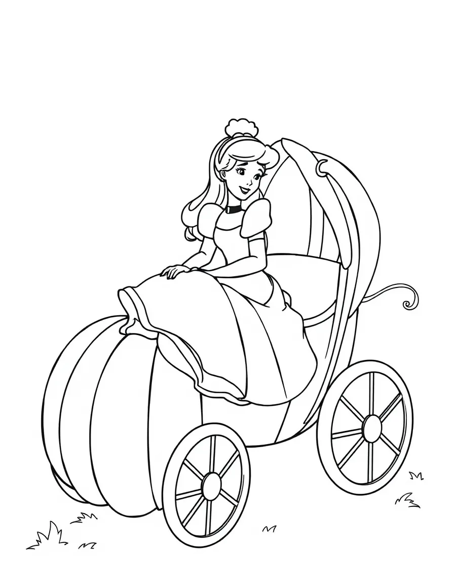 Cinderella riding in her pumpkin carriage.