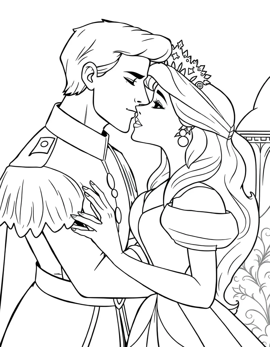 Aurora receiving a kiss from Prince Philip.