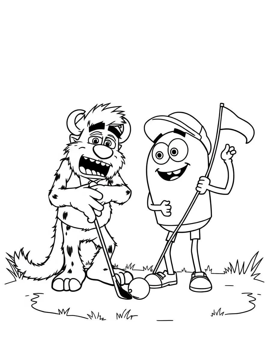 Sulley and Mike playing a game of golf.