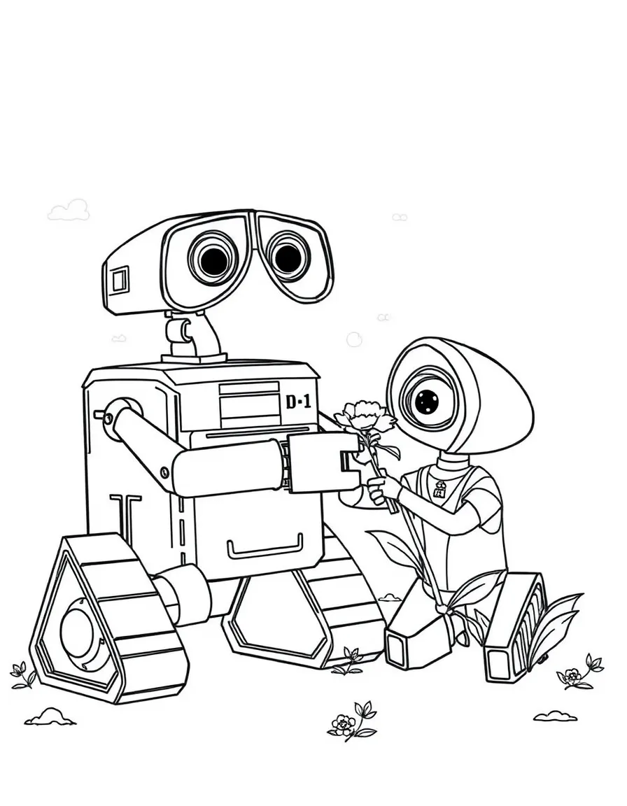 WALL-E giving EVE a flower.