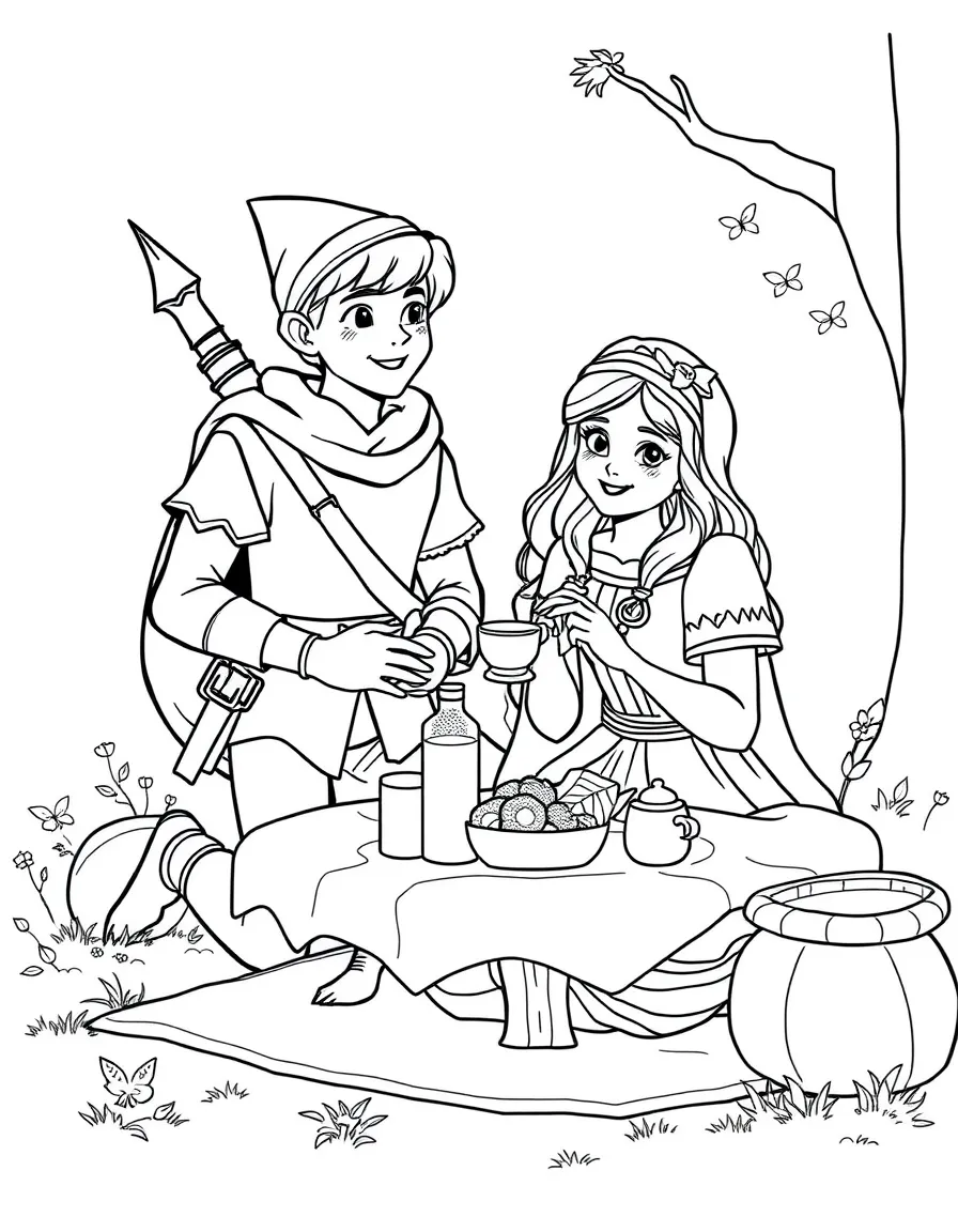 Robin Hood and Maid Marian having a picnic.