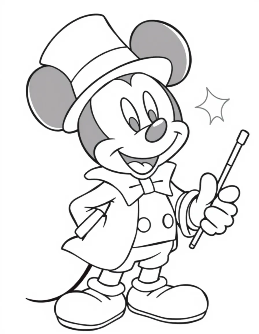 Mickey Mouse dressed as a magician, with a wand.