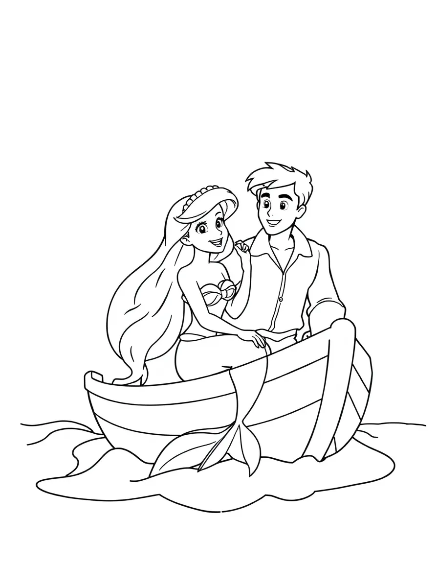 Ariel and Prince Eric sailing on a boat.