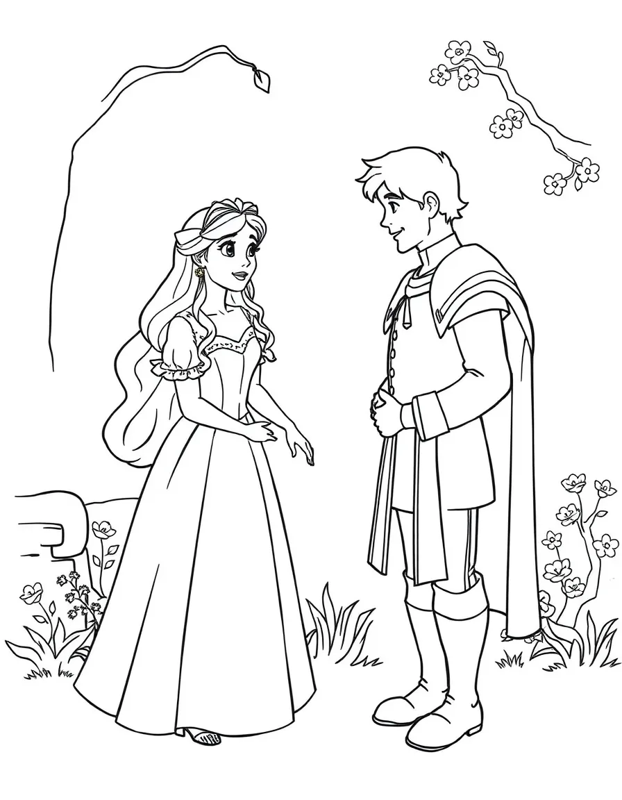 Aurora in her peasant dress, meeting the Prince.