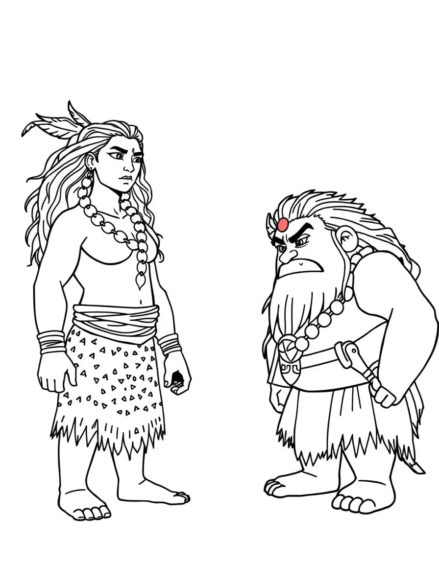 Moana and Maui facing Te Ka, looking determined.