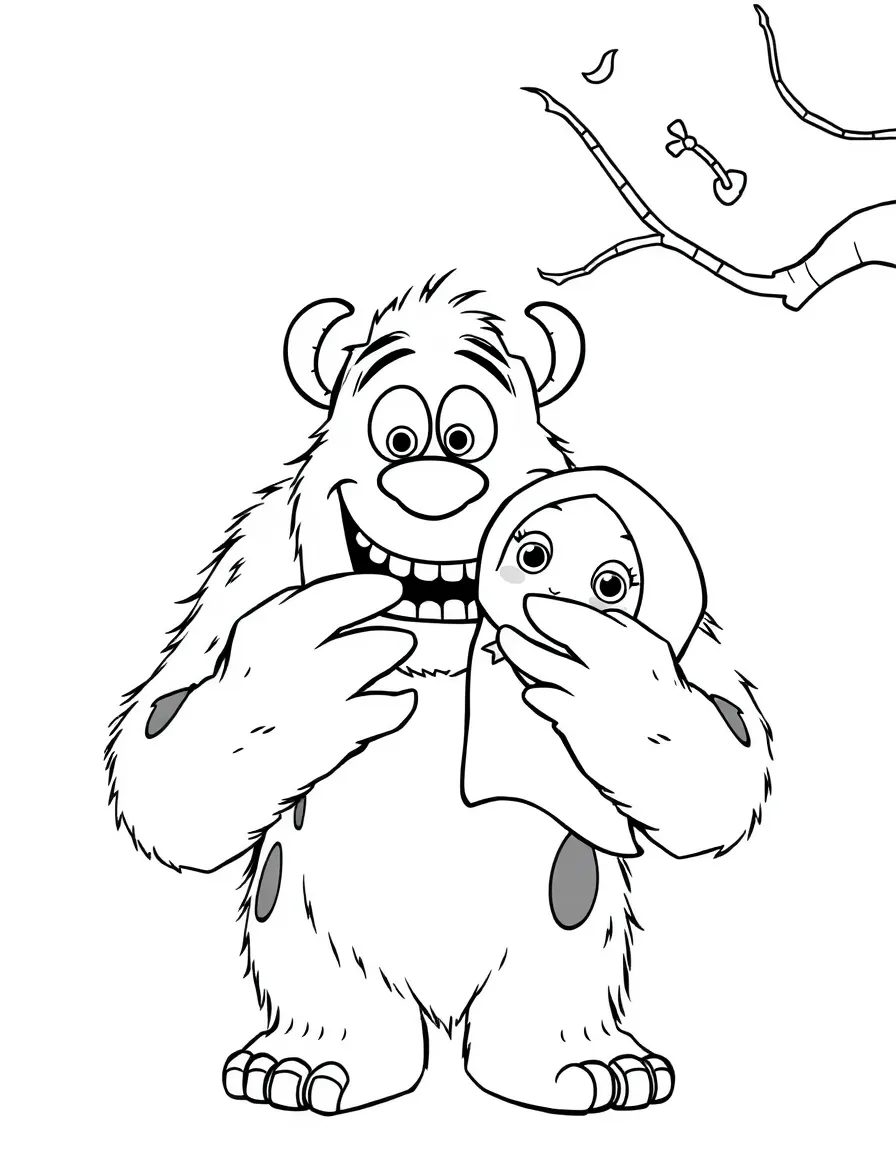 Sulley and Boo playing peek-a-boo.
