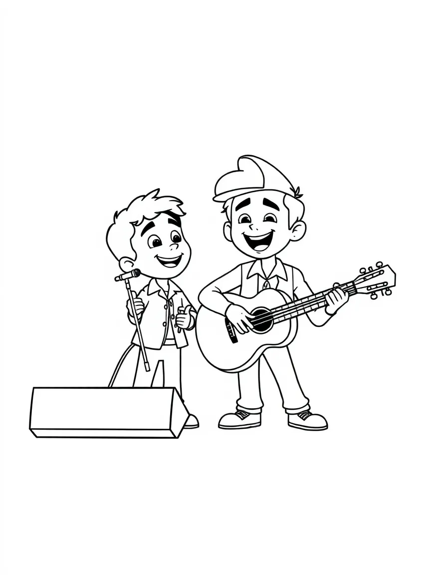 Miguel and Héctor performing a song together.