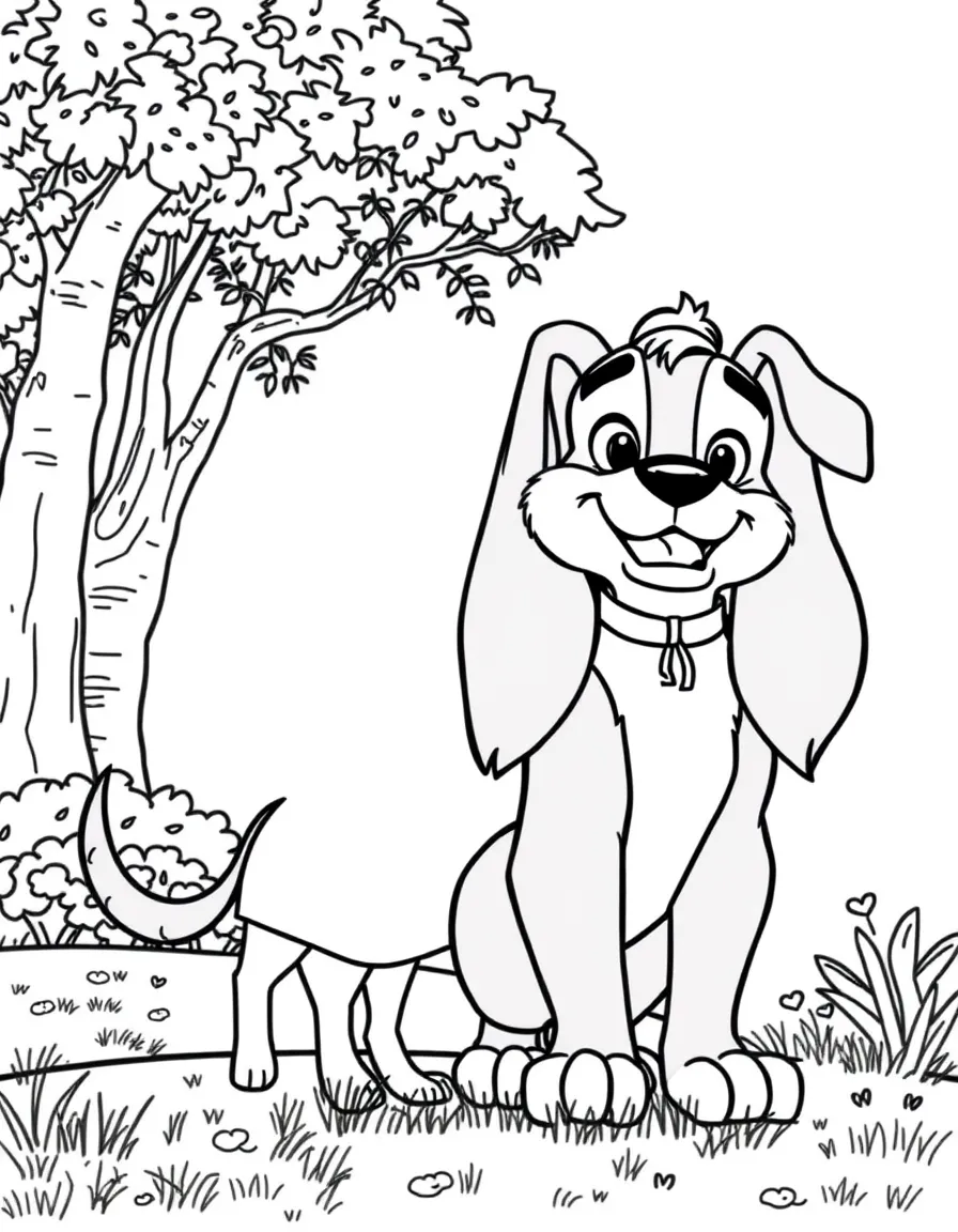 Lady and Tramp walking in the park.