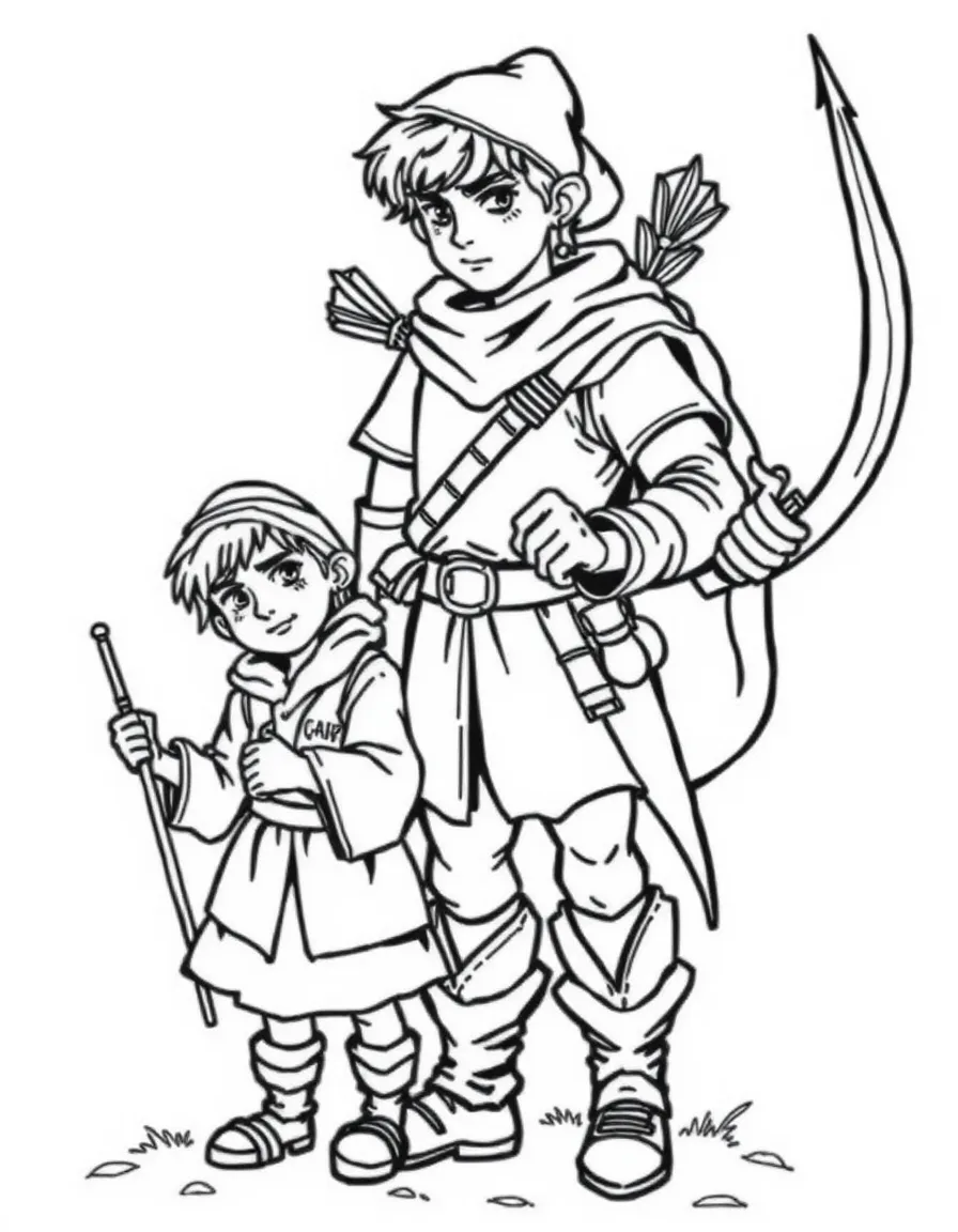 Robin Hood and Little John helping the poor.