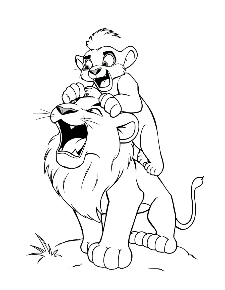 Simba roaring, with Rafiki lifting him up.