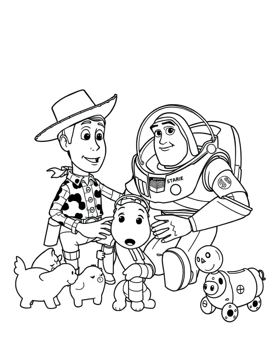 Woody and Buzz playing with Andy's other toys.