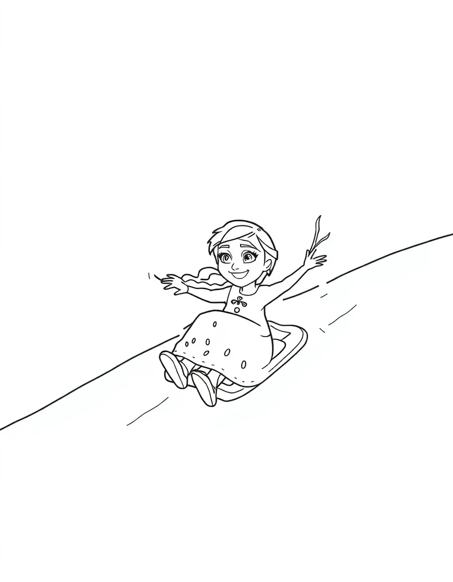 Anna and Olaf sliding down a snowy hill.