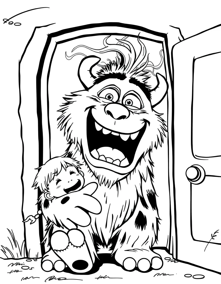 Sulley scaring children's laughter out of doors.