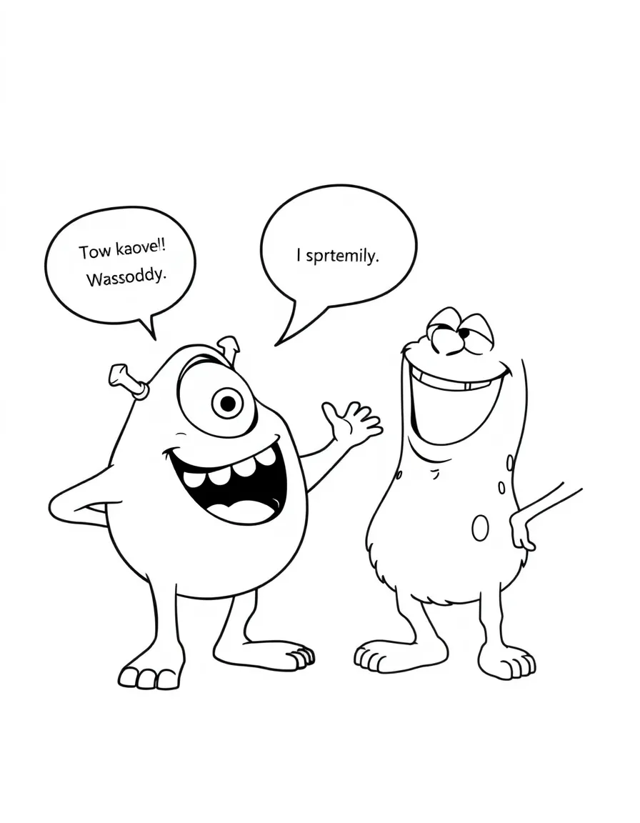 Mike Wazowski telling a joke that makes Sulley laugh.