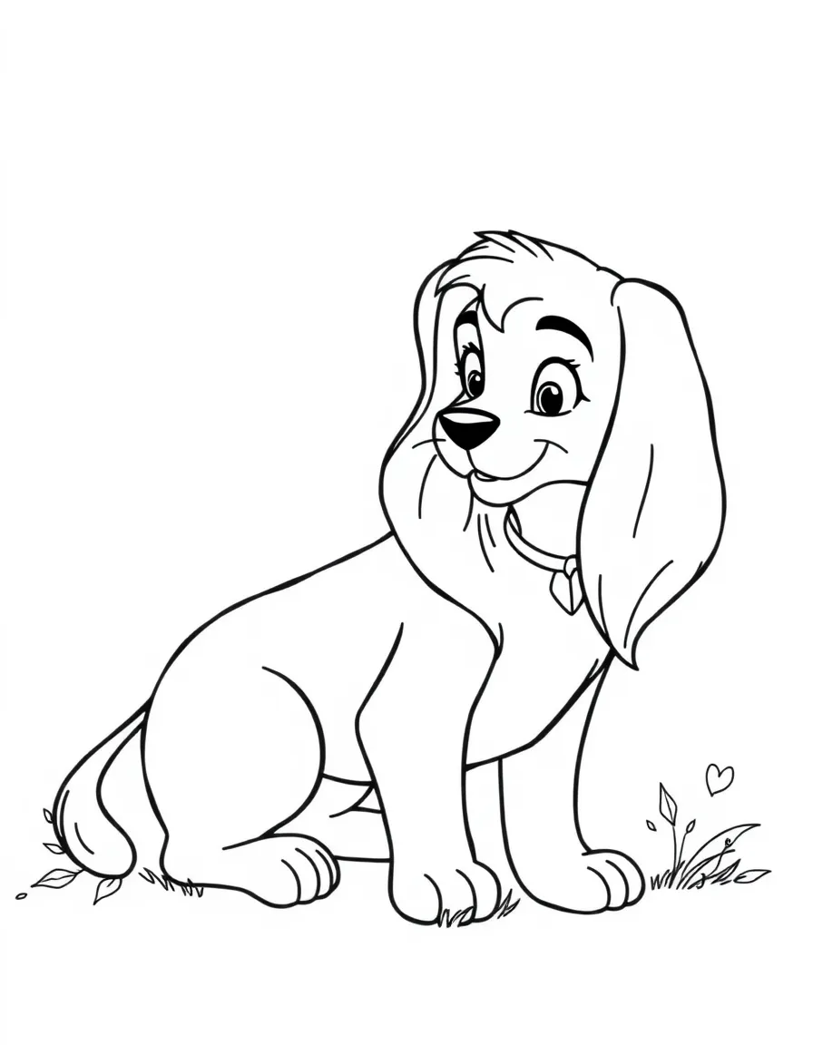 Lady and Tramp looking at each other romantically.