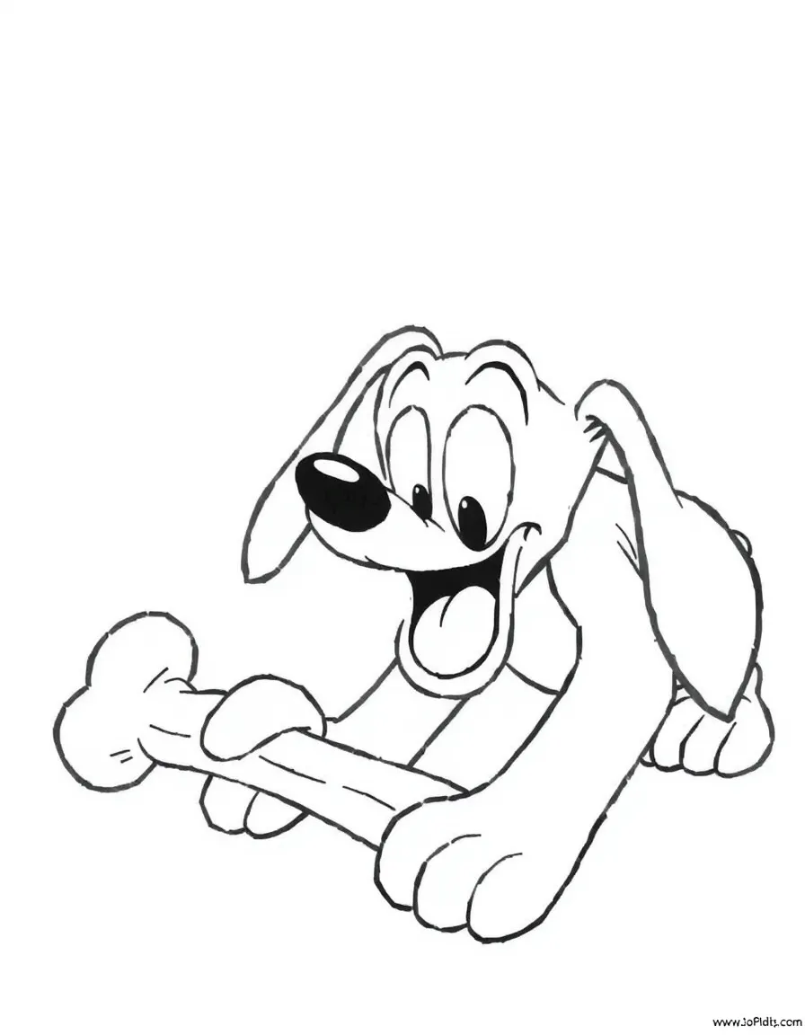 Pluto digging for a bone, looking excited.