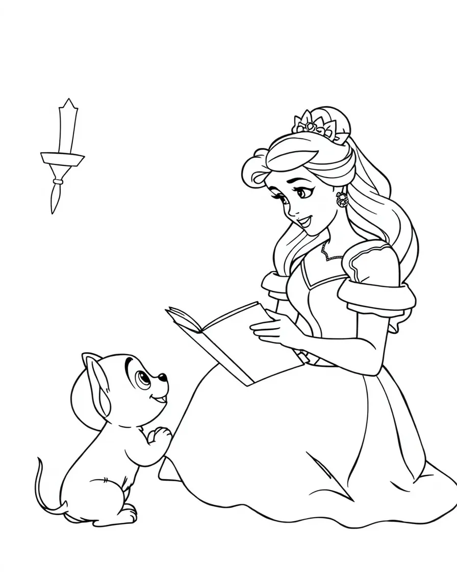 Belle reading a story to Mrs. Potts and Chip.