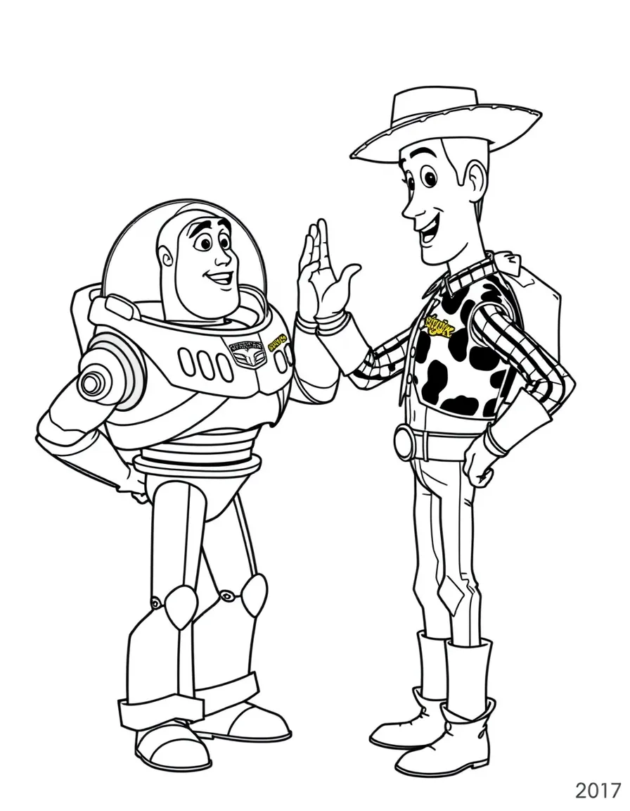 Woody and Buzz giving each other a high-five.