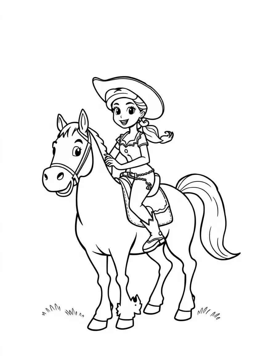 Jessie riding her horse, with a big smile.