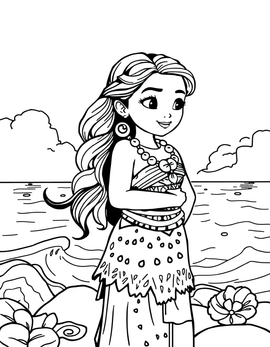 Moana looking at the ocean, feeling inspired.