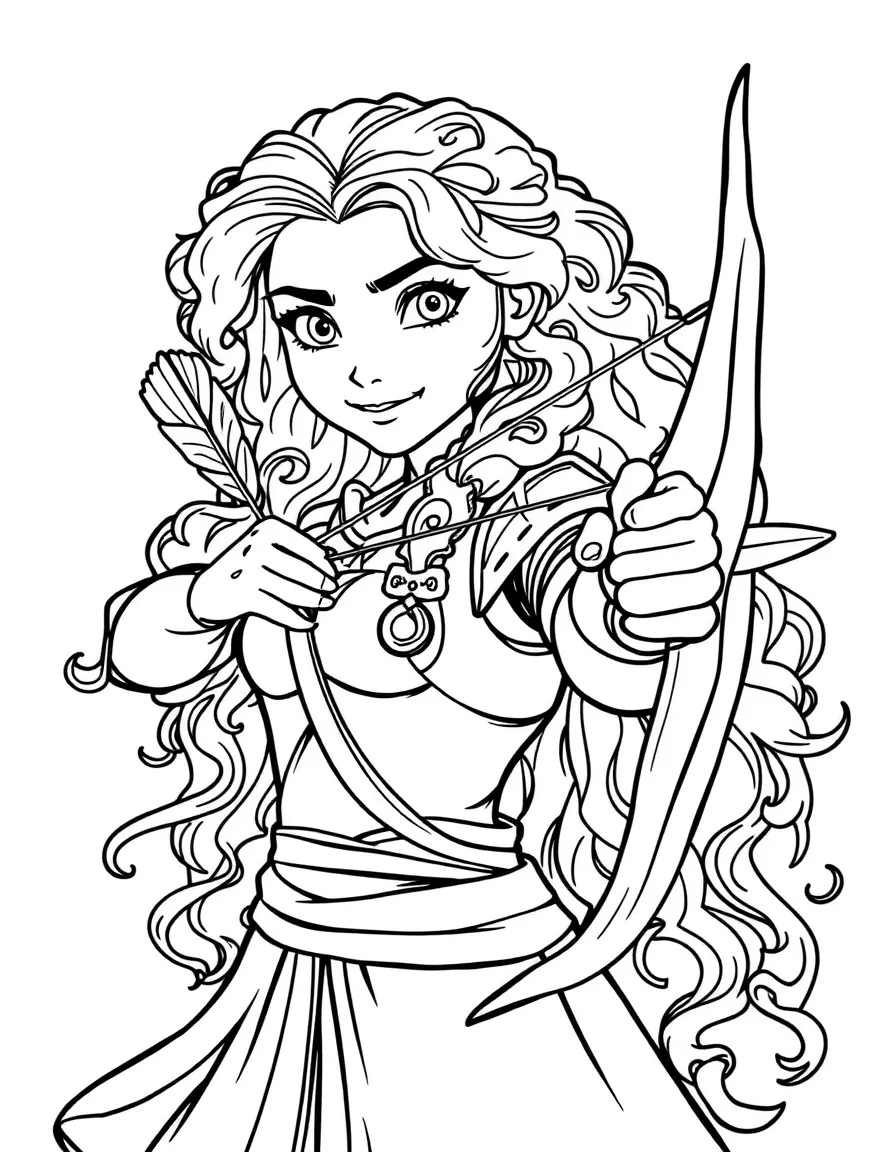 Merida looking proud, with her bow and arrow.