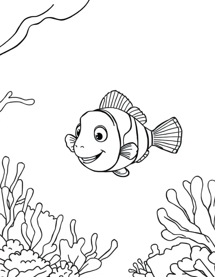 Nemo swimming in the coral reef.