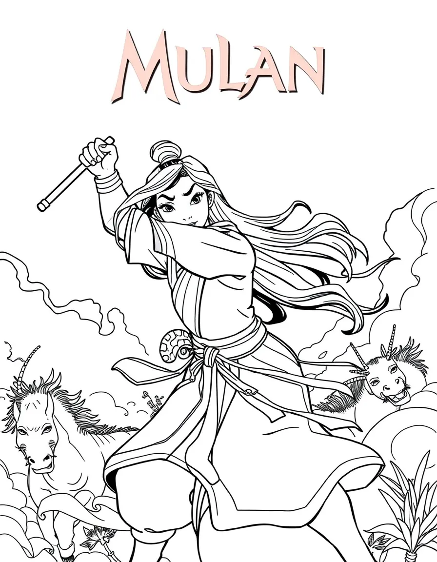 Mulan bravely leading the charge.