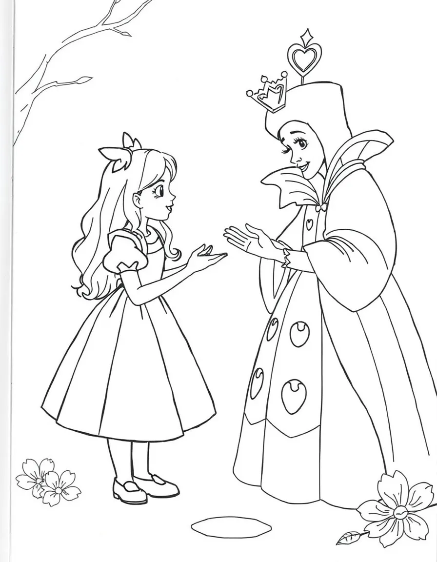 Alice meeting the Queen of Hearts for the first time.