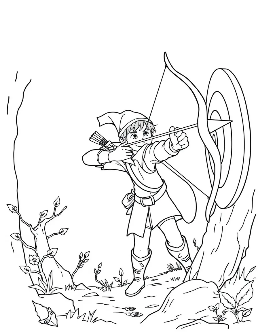 Robin Hood aiming his arrow at a target.