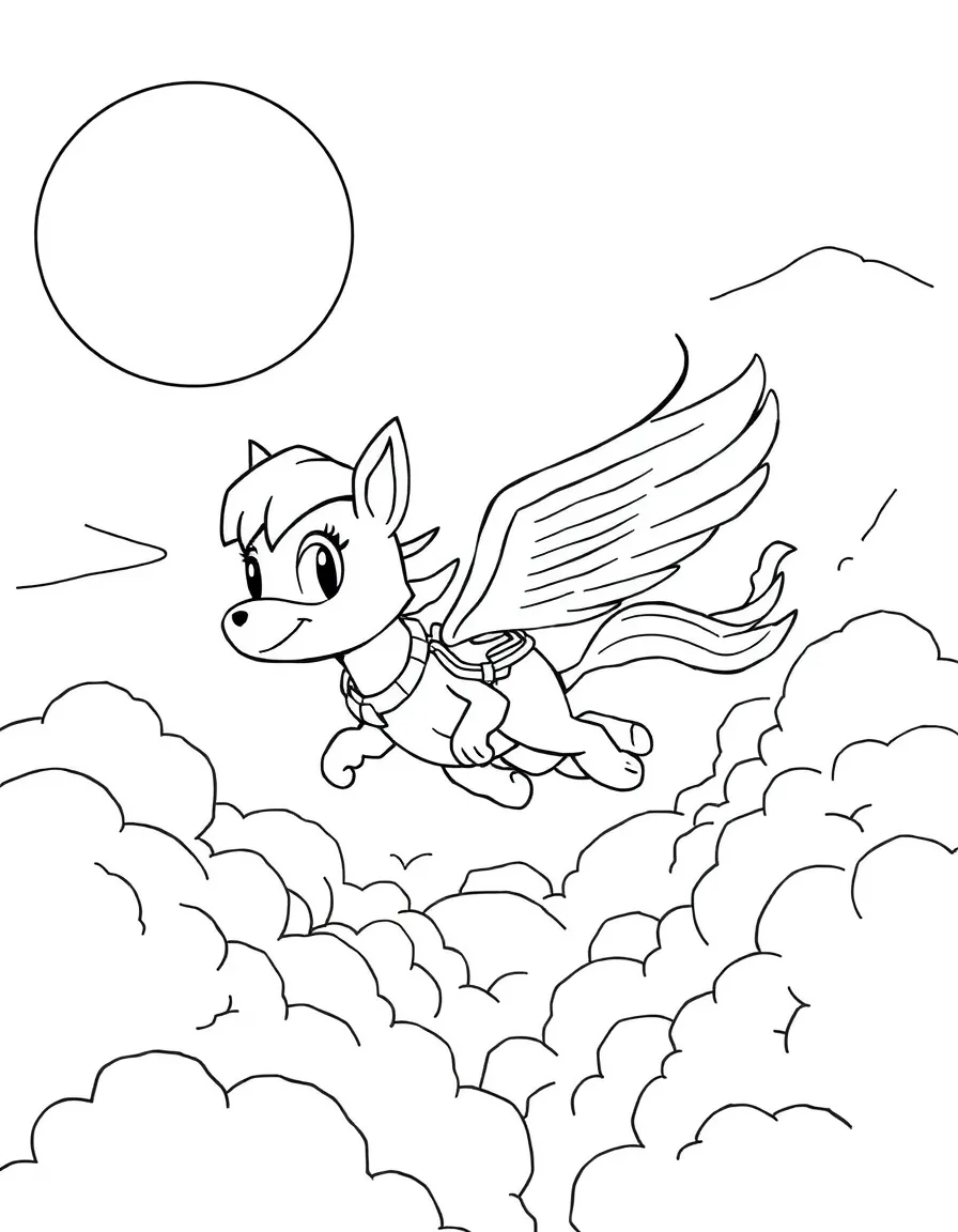 Cody and Marahute flying through the clouds.