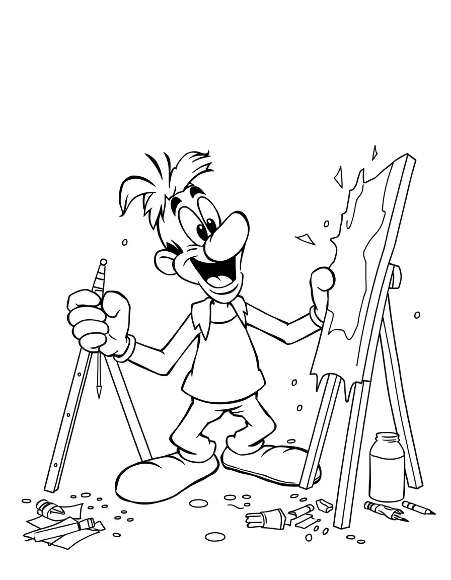 Goofy attempting to paint, making a huge mess.