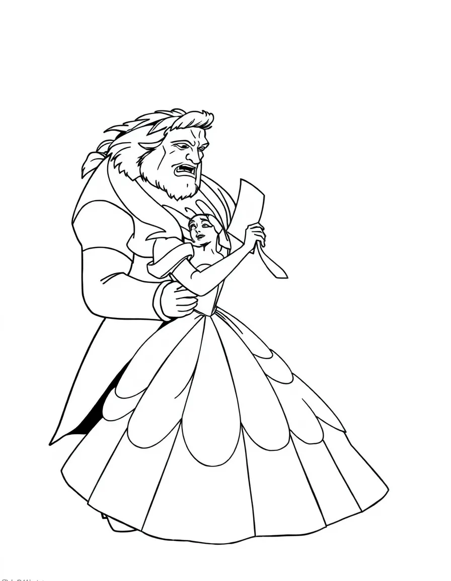 Belle and the Beast dancing gracefully.