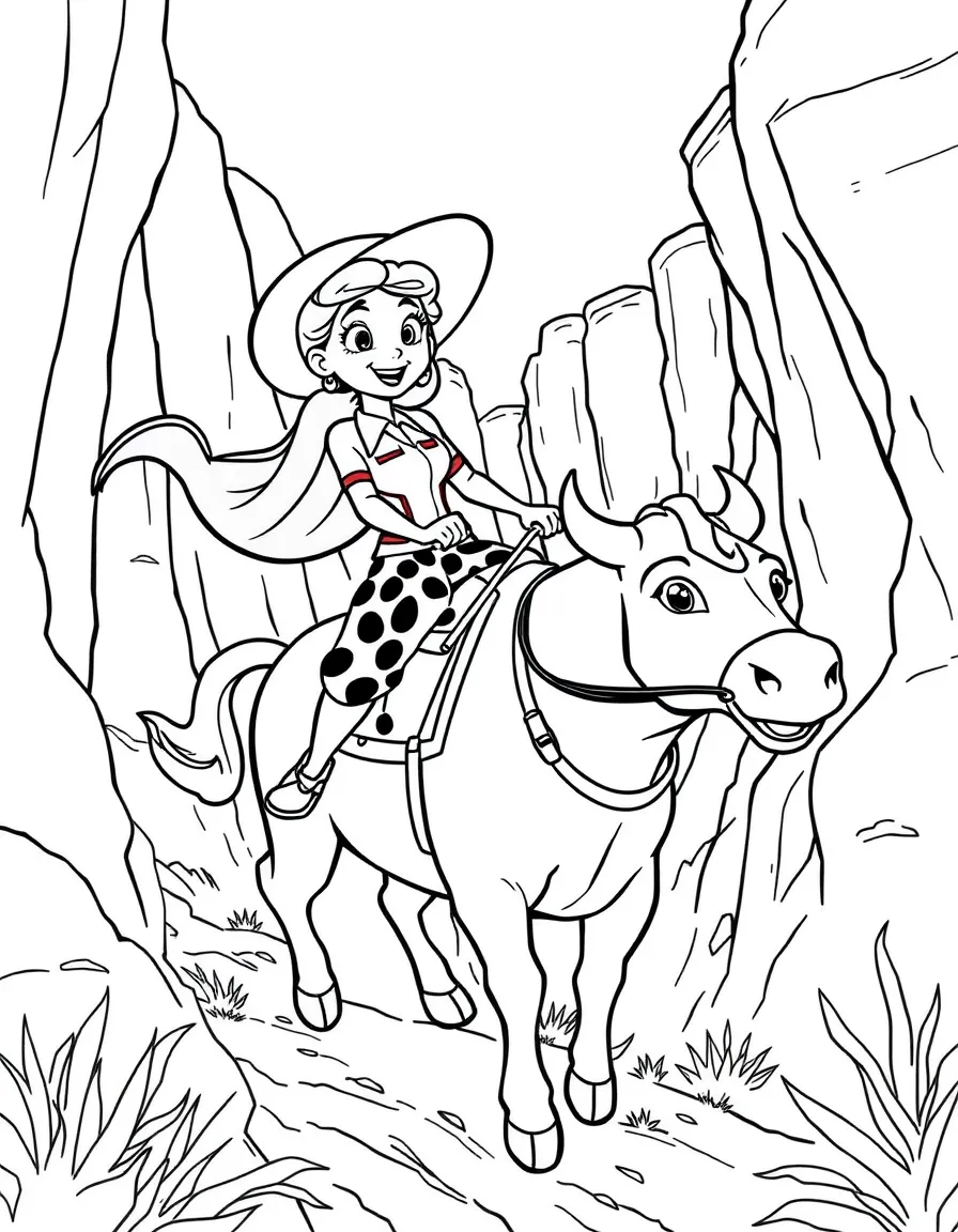 Jessie riding Bullseye through a canyon.
