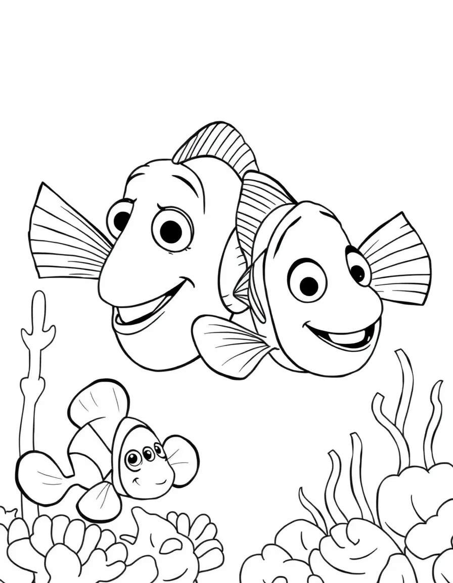 Nemo and Dory swimming with Crush.