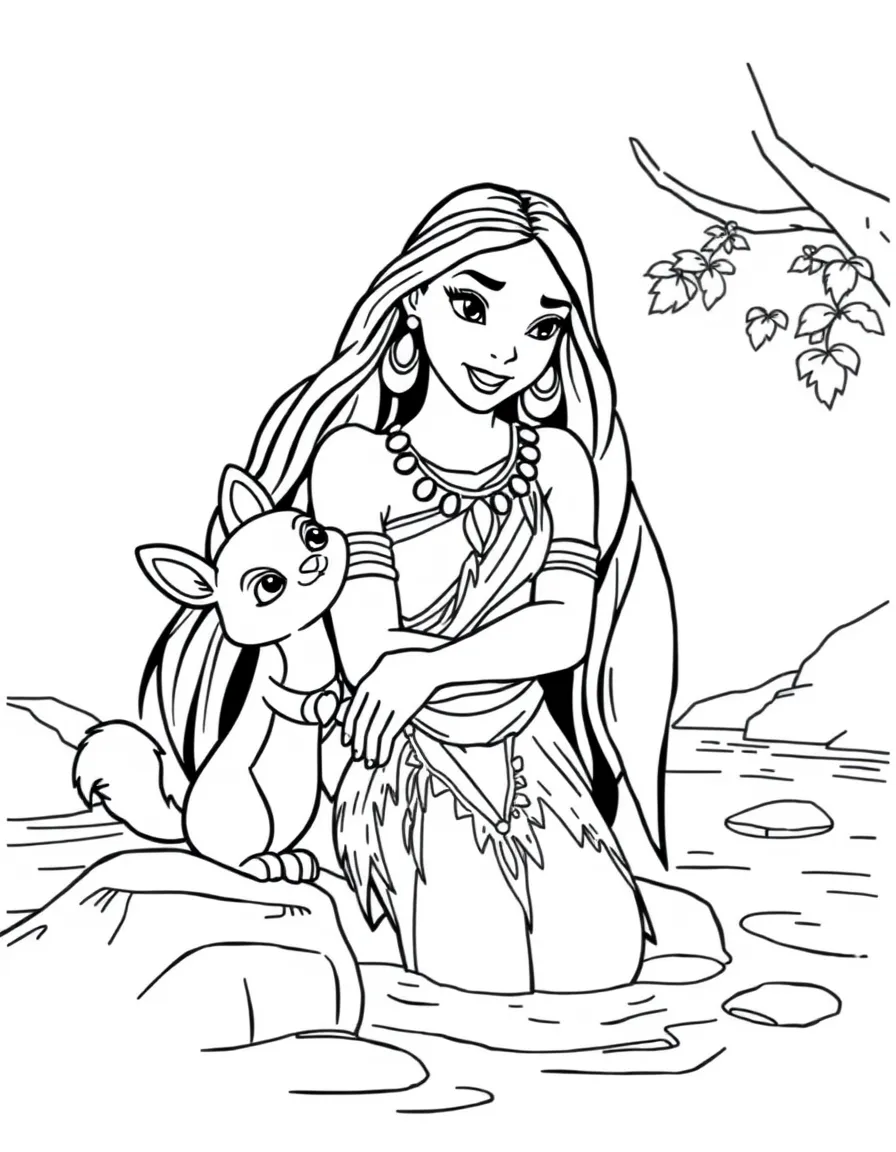 Pocahontas and Meeko playing by the river.