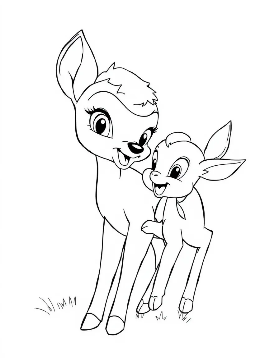 Bambi playing with Thumper, with a joyful expression.