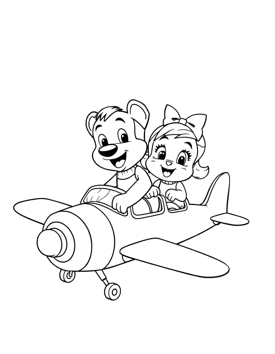 Bernard and Miss Bianca flying a tiny plane.